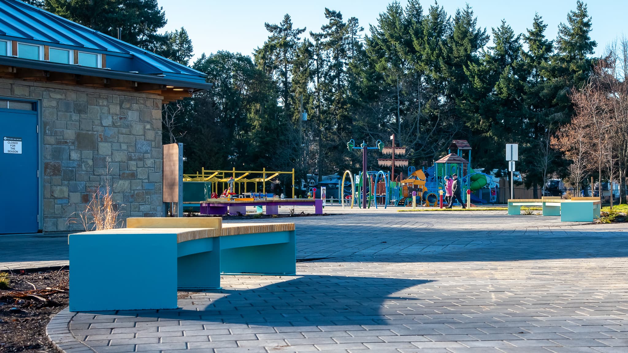 Custom Curved Backless Benches in Various Lengths, Widths and Colours for the City of Parksville BC.